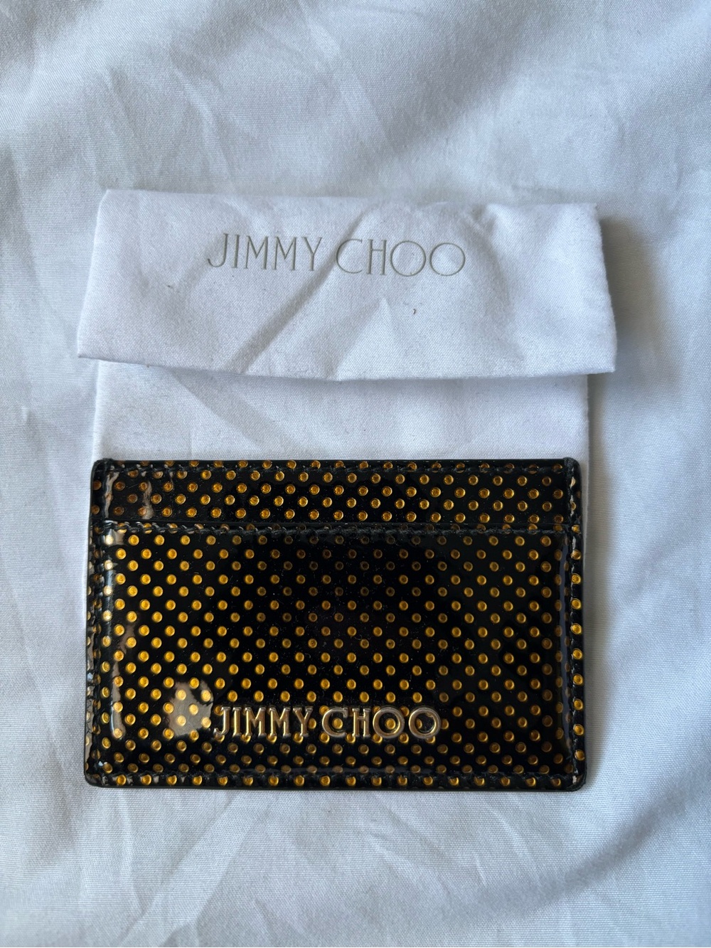 Jimmy Choo Black Card Holder with Gold Dot Studs